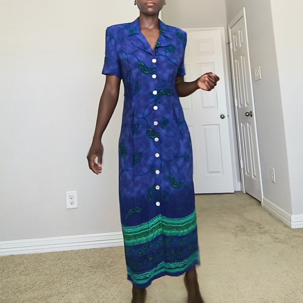 S.L. Fashions Turquoise Violet Maxi Vintage Vtg Size 8